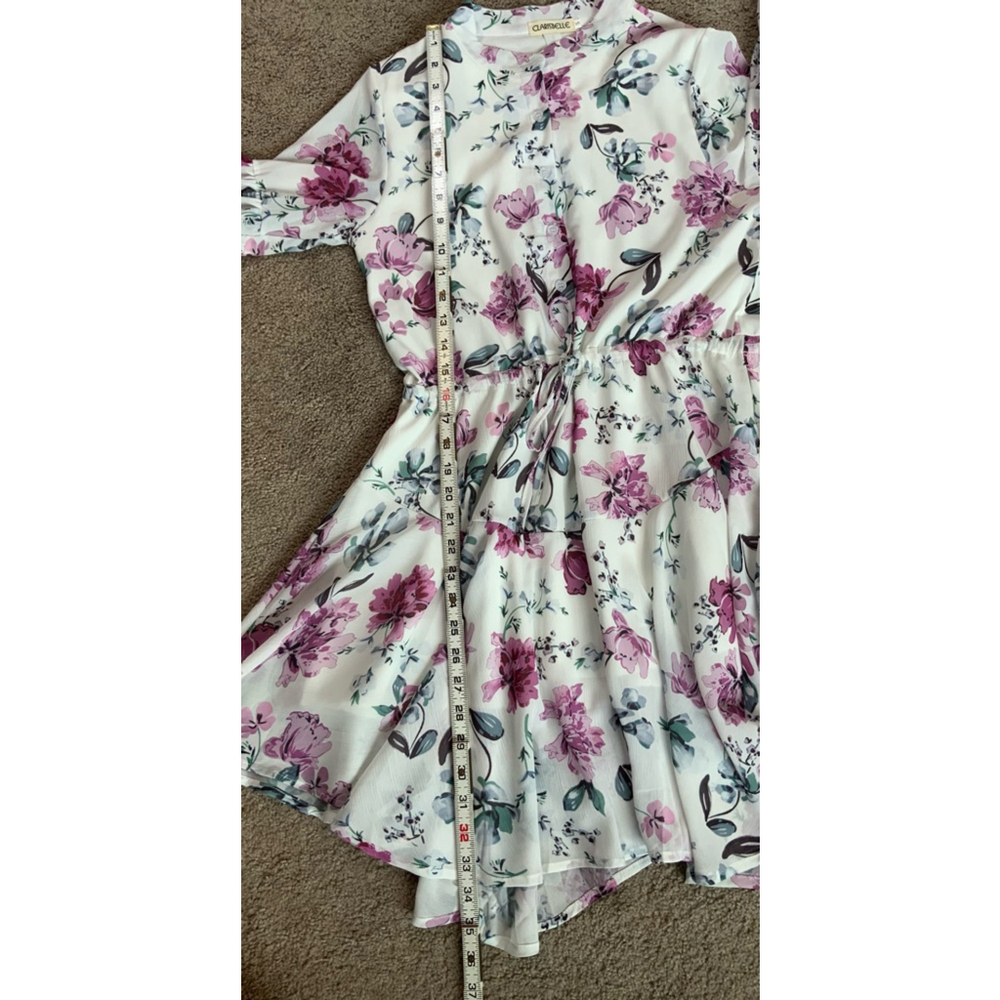 Clarisbelle Women's Floral‎ Print Mini Dress Sz Sm White Purple Boho Cottagecore - Picture 12 of 15